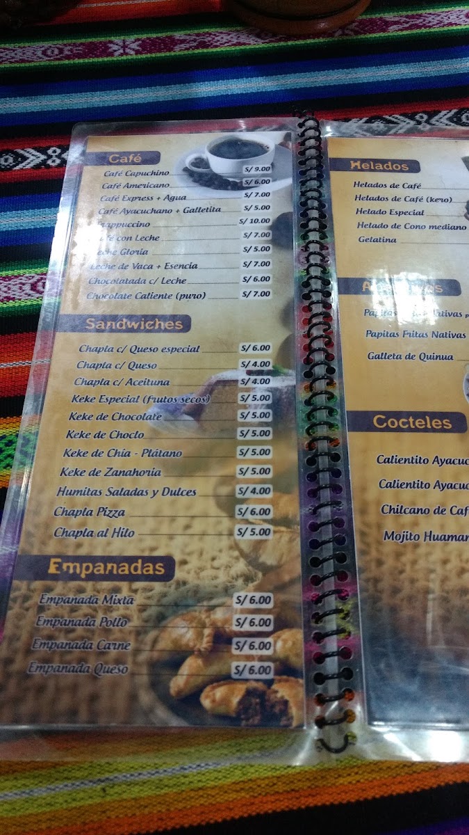 Café Ayacuchano menu board