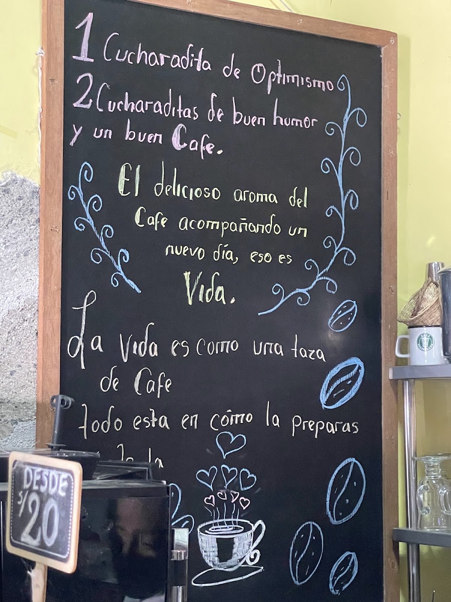 Café Ayacuchano menu board