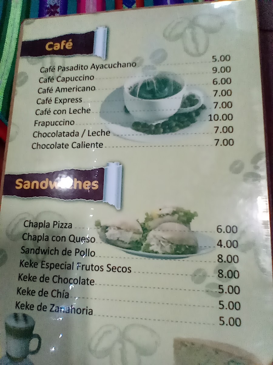 Café Ayacuchano menu board