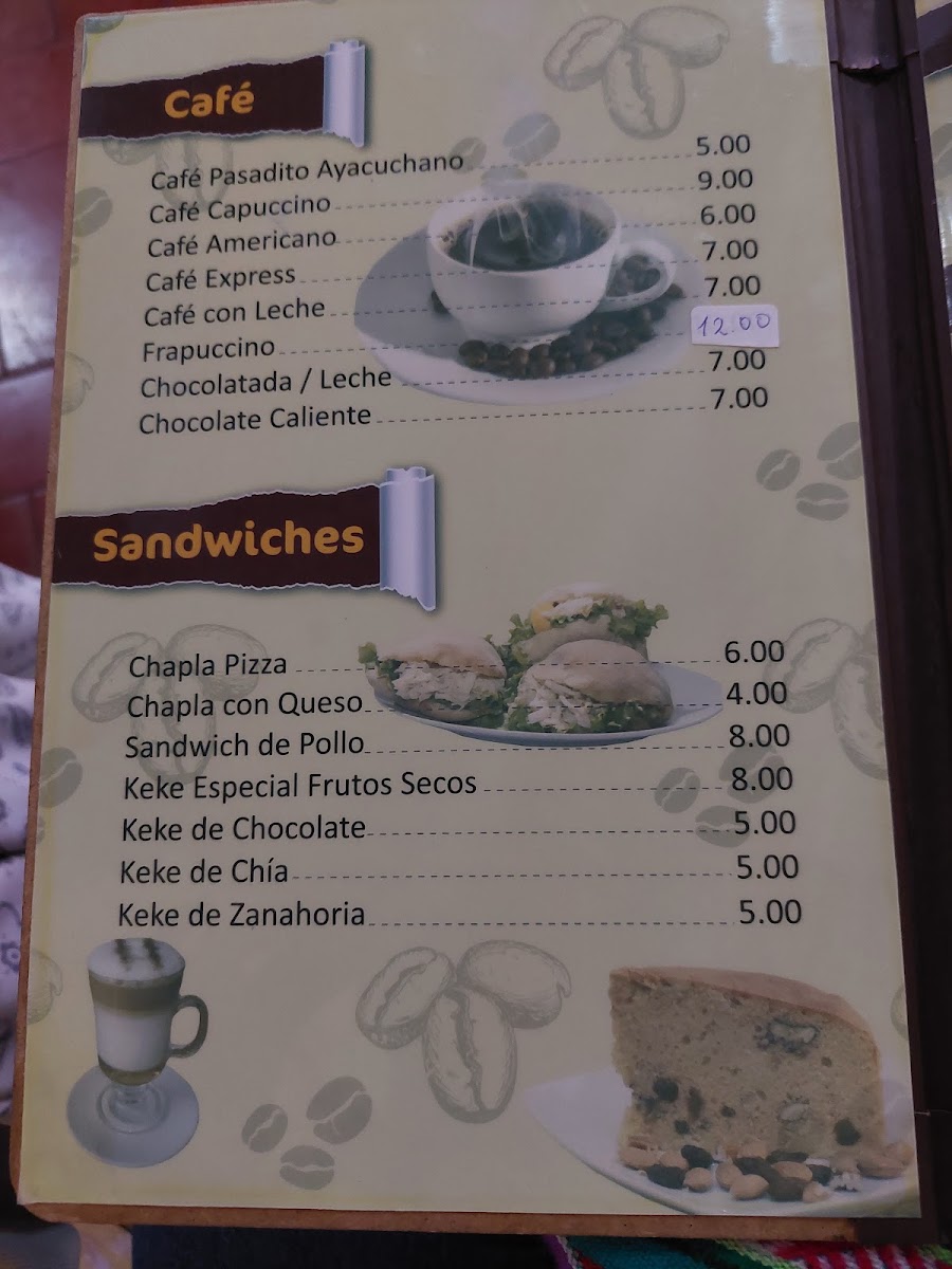 Café Ayacuchano menu board