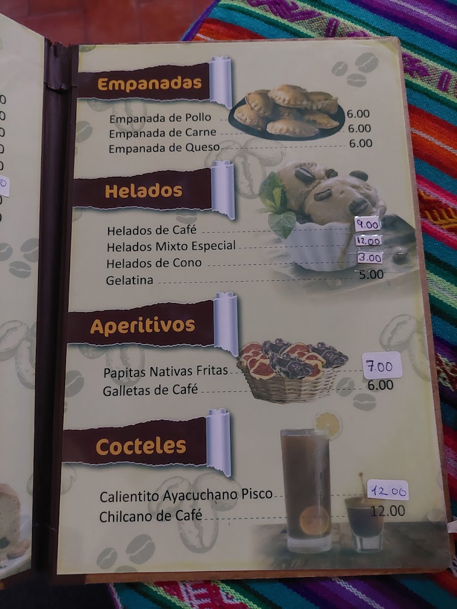 Café Ayacuchano menu board