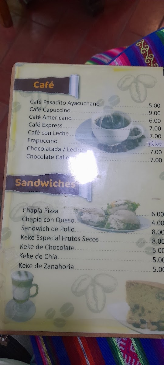 Café Ayacuchano menu board