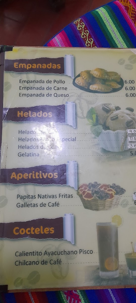 Café Ayacuchano menu board