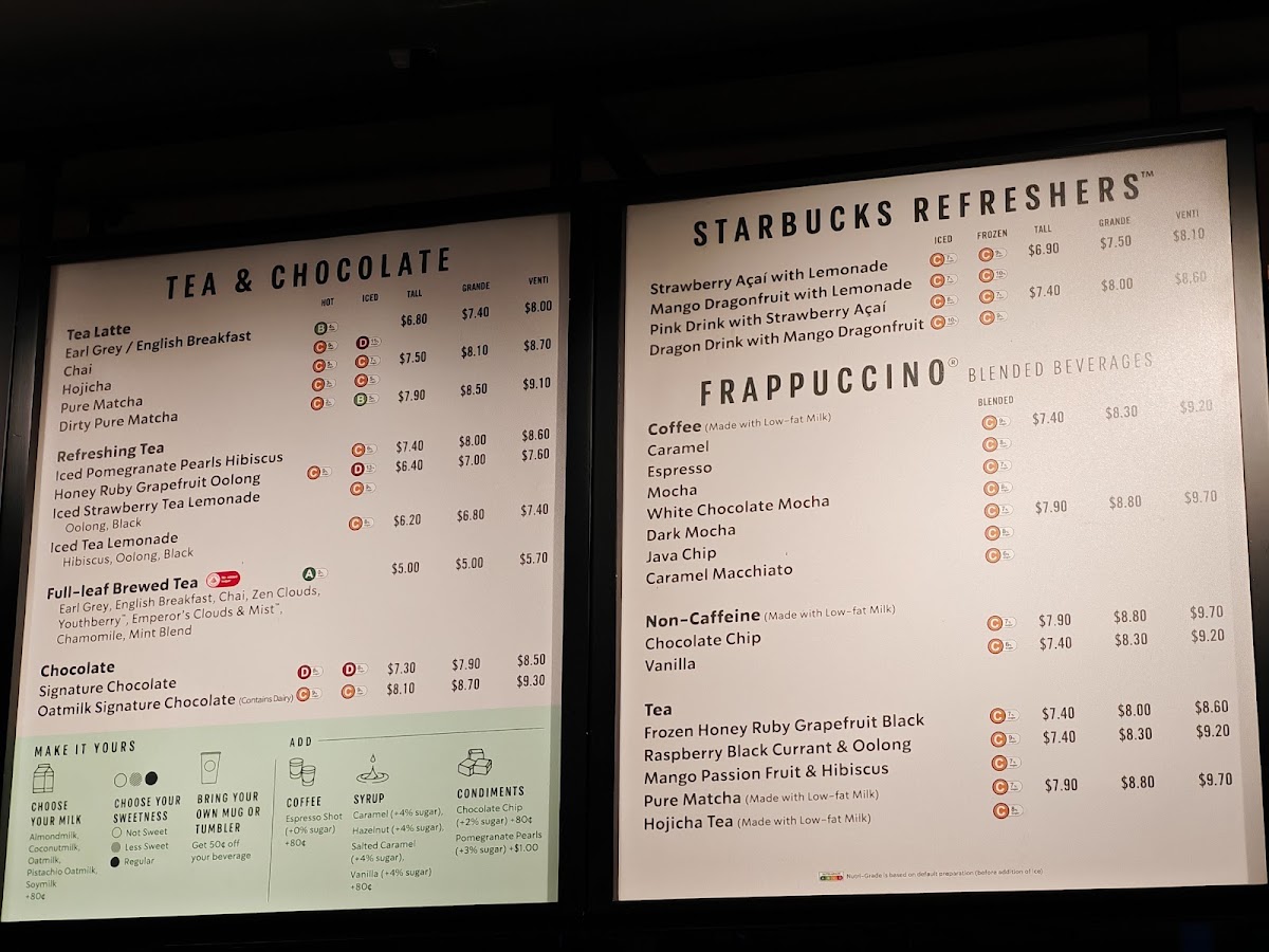 Starbucks Woodlands Civic Centre menu board