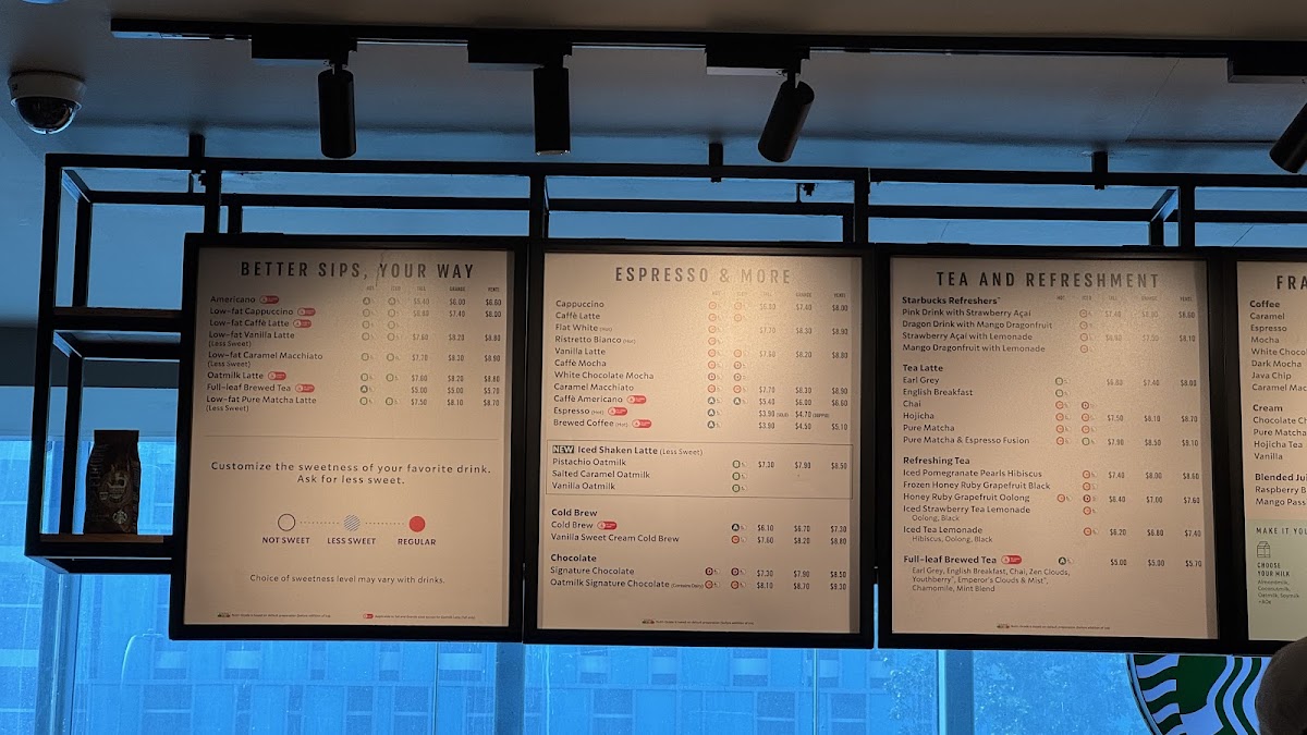 Starbucks Woodlands Civic Centre menu board
