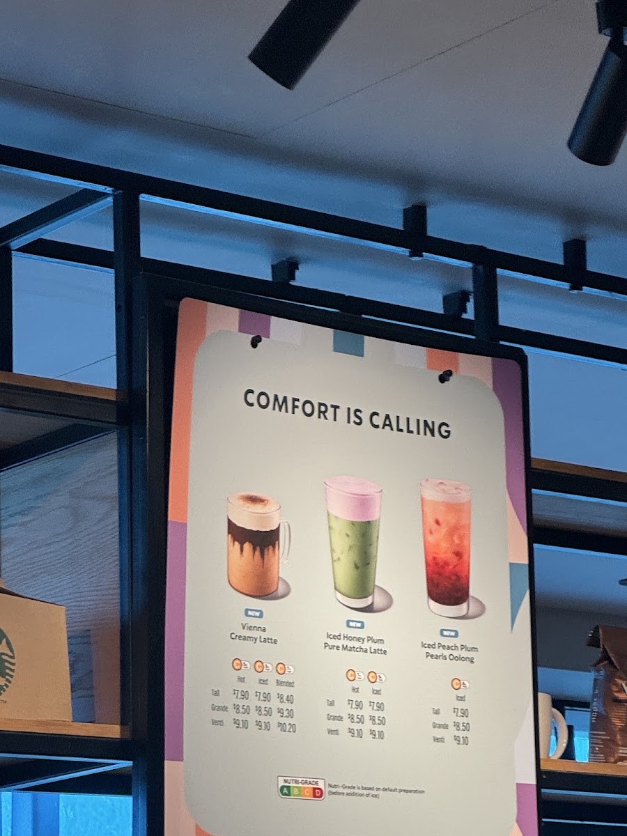 Starbucks Woodlands Civic Centre menu board