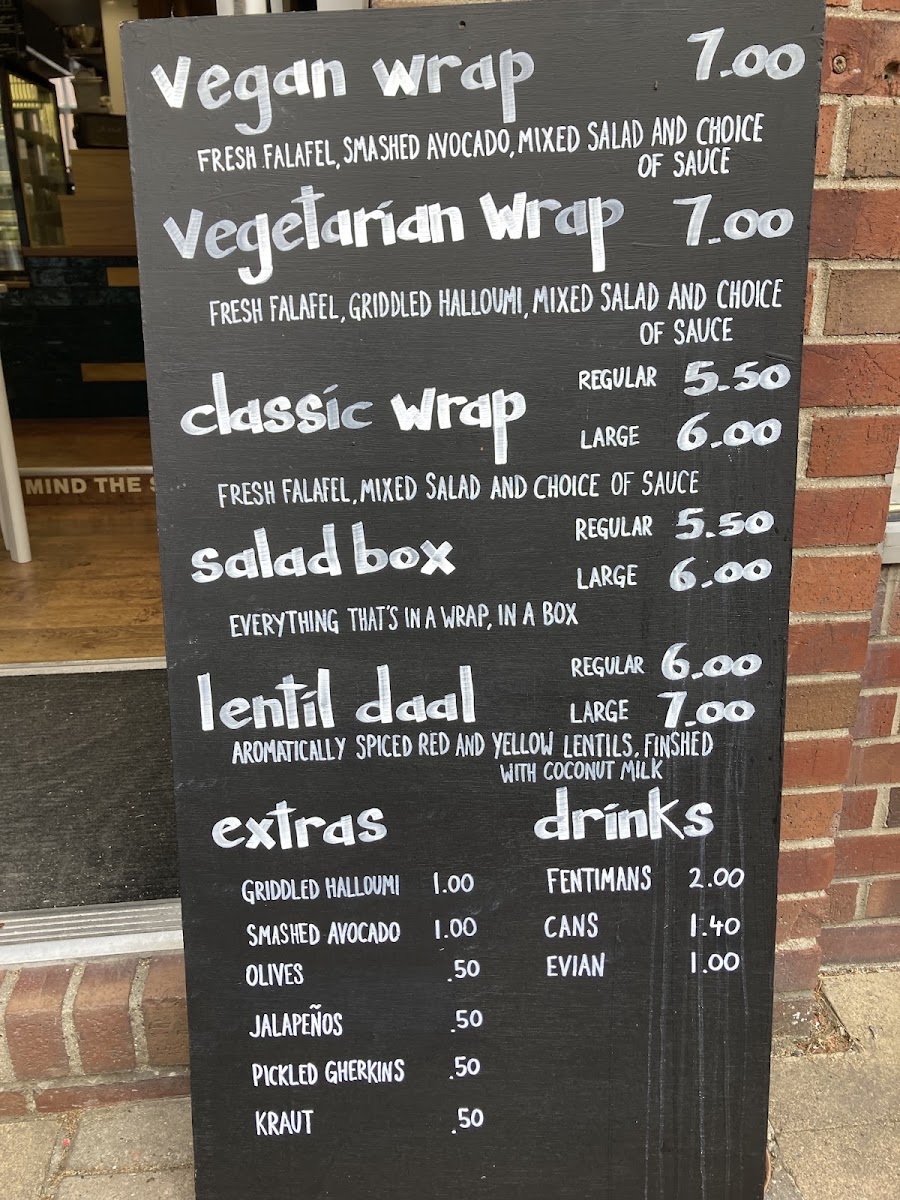 Falafia menu board