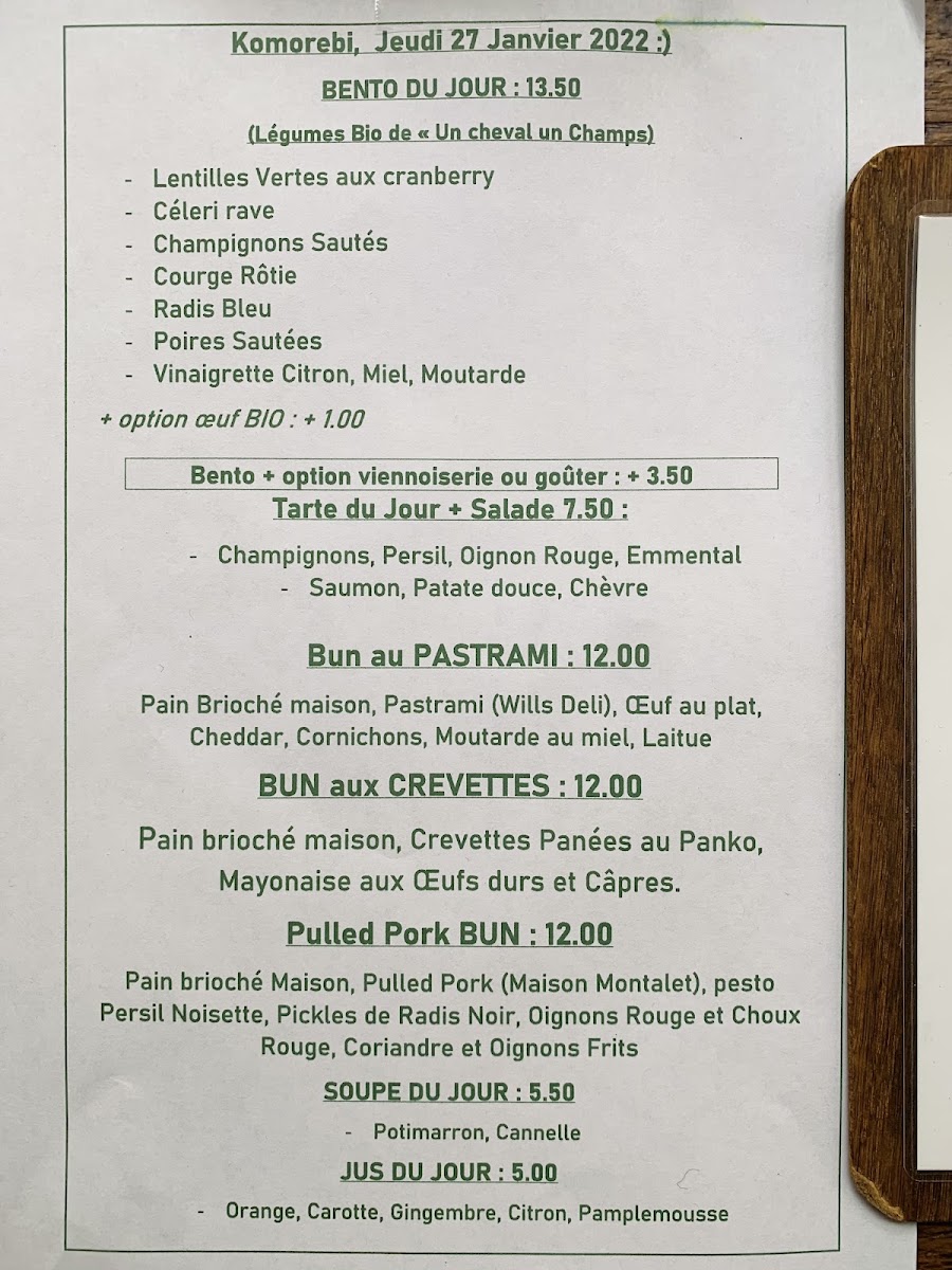 Komorebi Café/Pâtisserie menu board