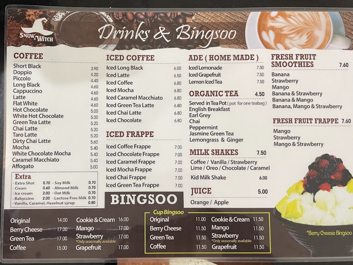 Snow Witch menu board