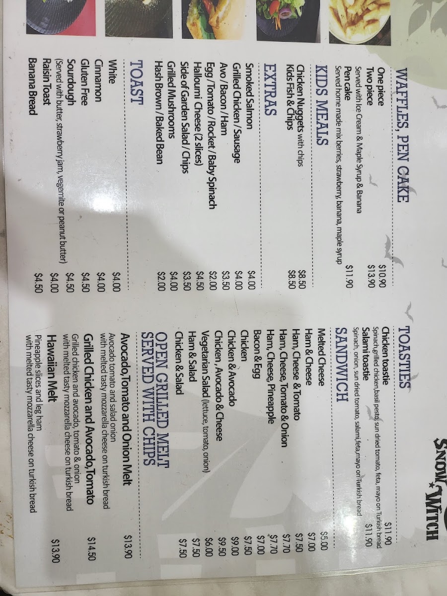 Snow Witch menu board