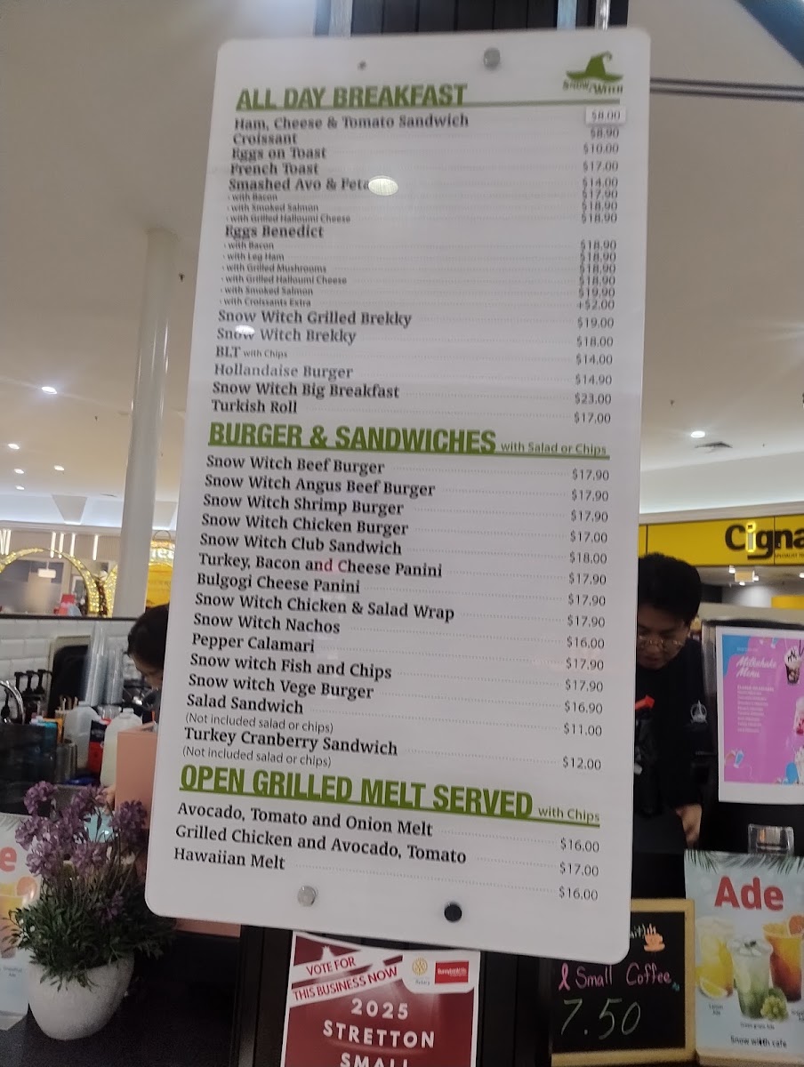 Snow Witch menu board
