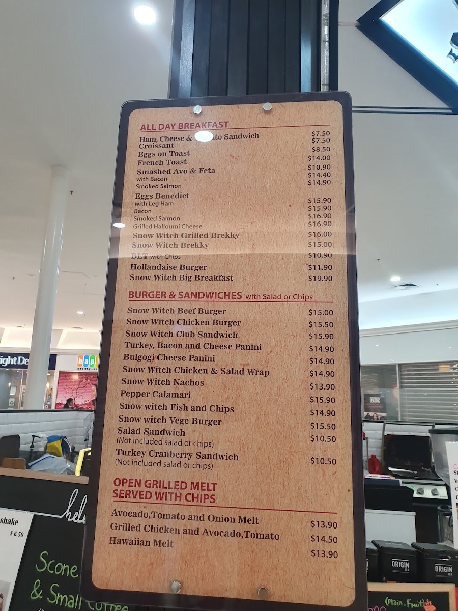 Snow Witch menu board