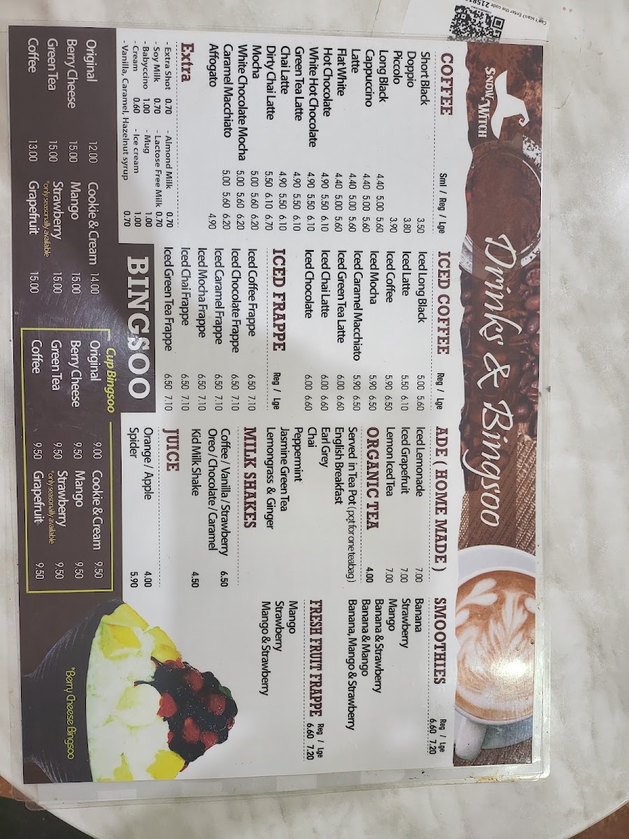 Snow Witch menu board