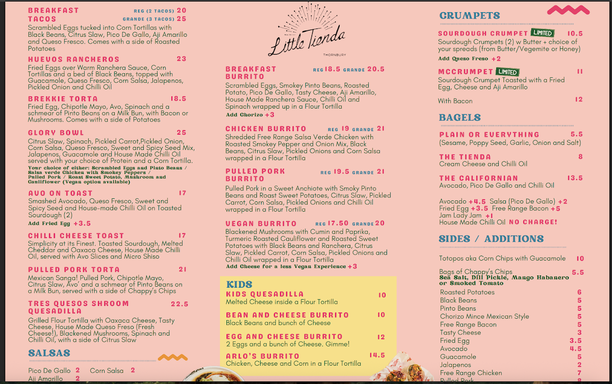 Little Tienda Thornbury menu board
