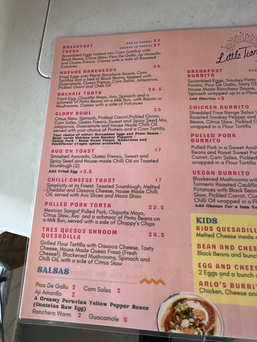 Little Tienda Thornbury menu board