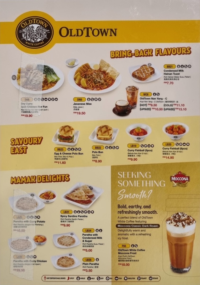OldTown White Coffee - Cenang Mall menu board