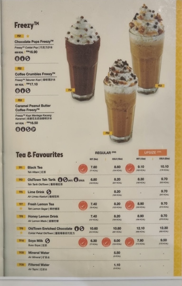 OldTown White Coffee - Cenang Mall menu board