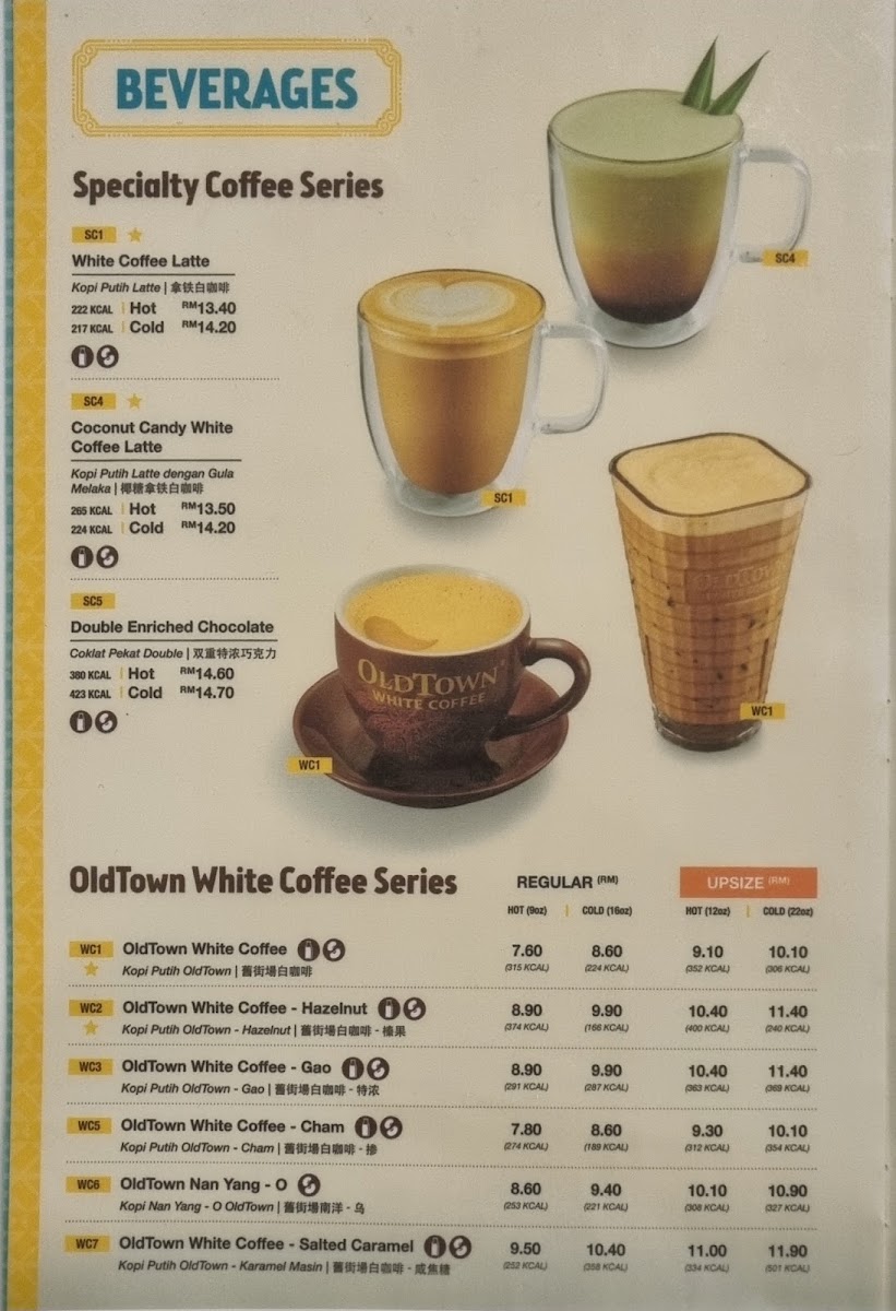 OldTown White Coffee - Cenang Mall menu board