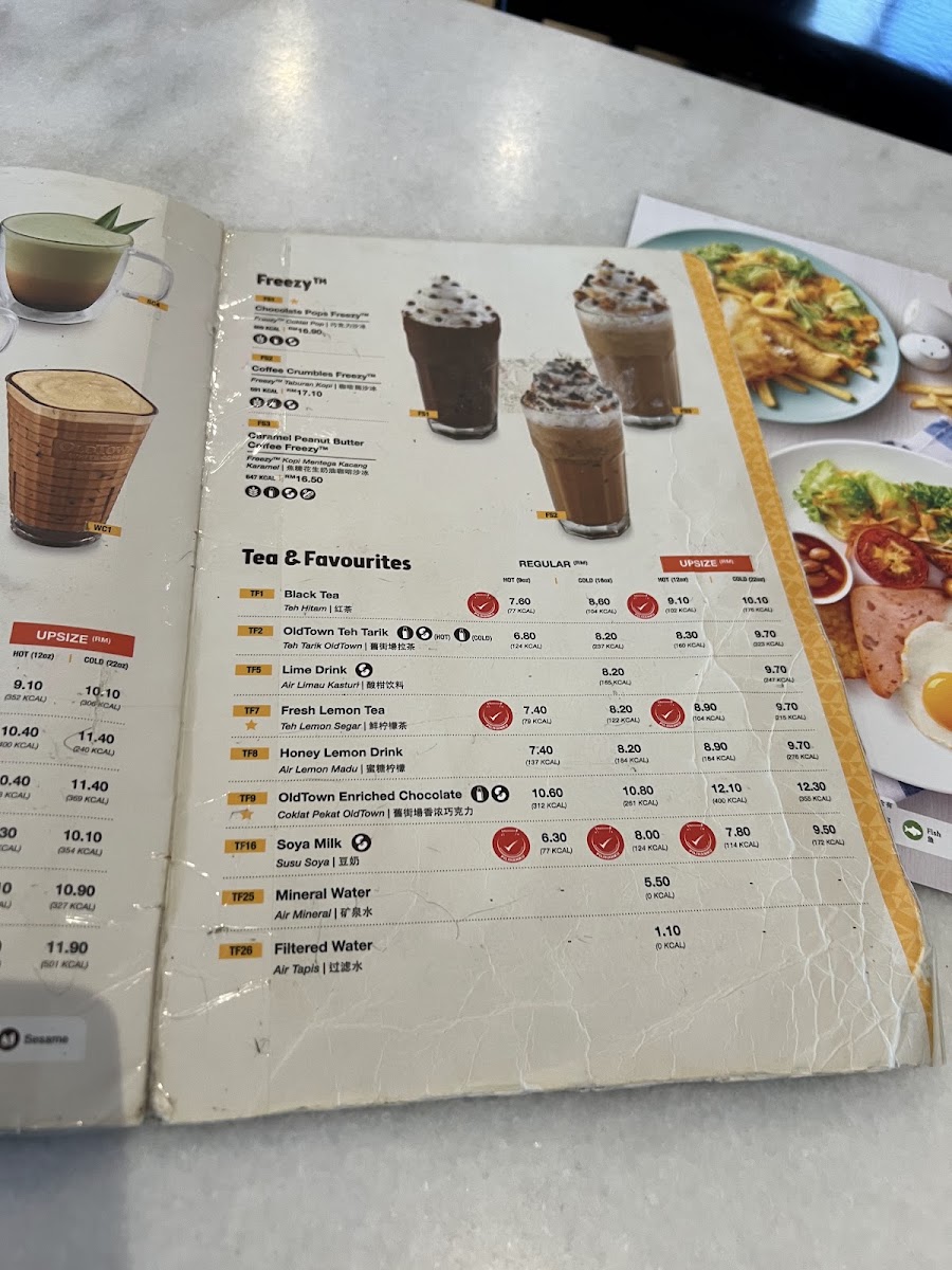 OldTown White Coffee - Cenang Mall menu board