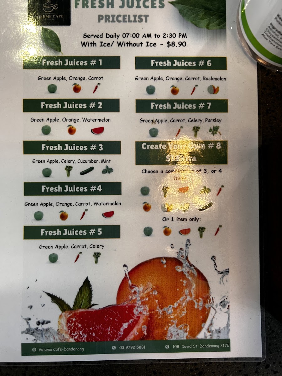 Volume Cafe Dandenong menu board