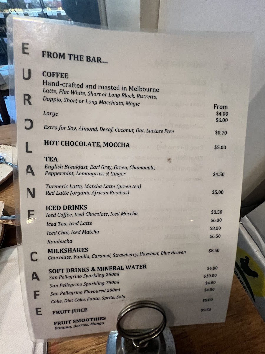 Euro Lane Cafe menu board