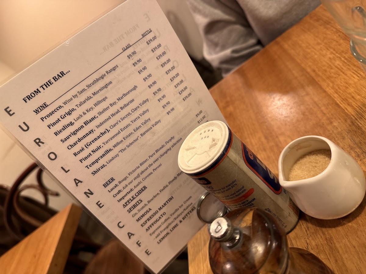 Euro Lane Cafe menu board