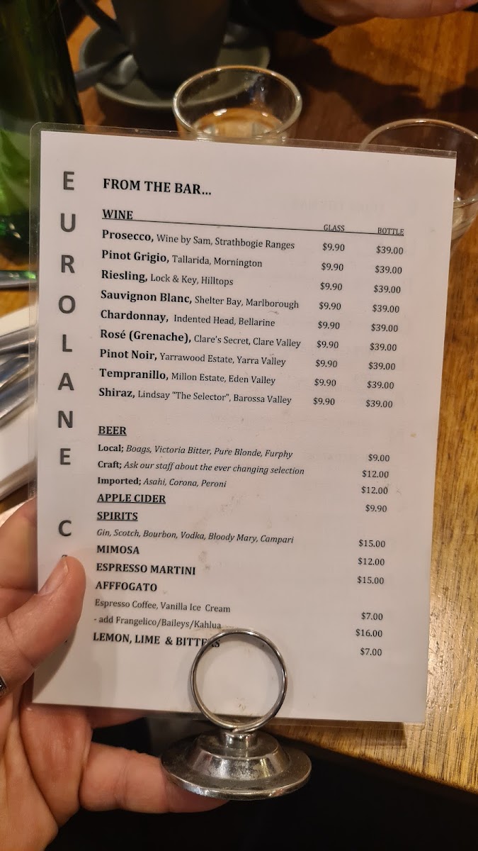Euro Lane Cafe menu board