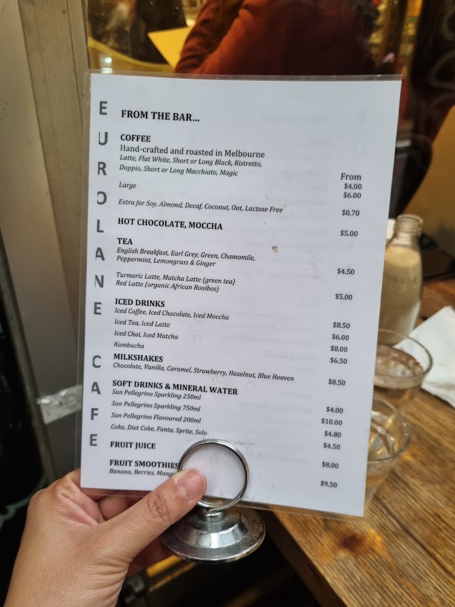 Euro Lane Cafe menu board