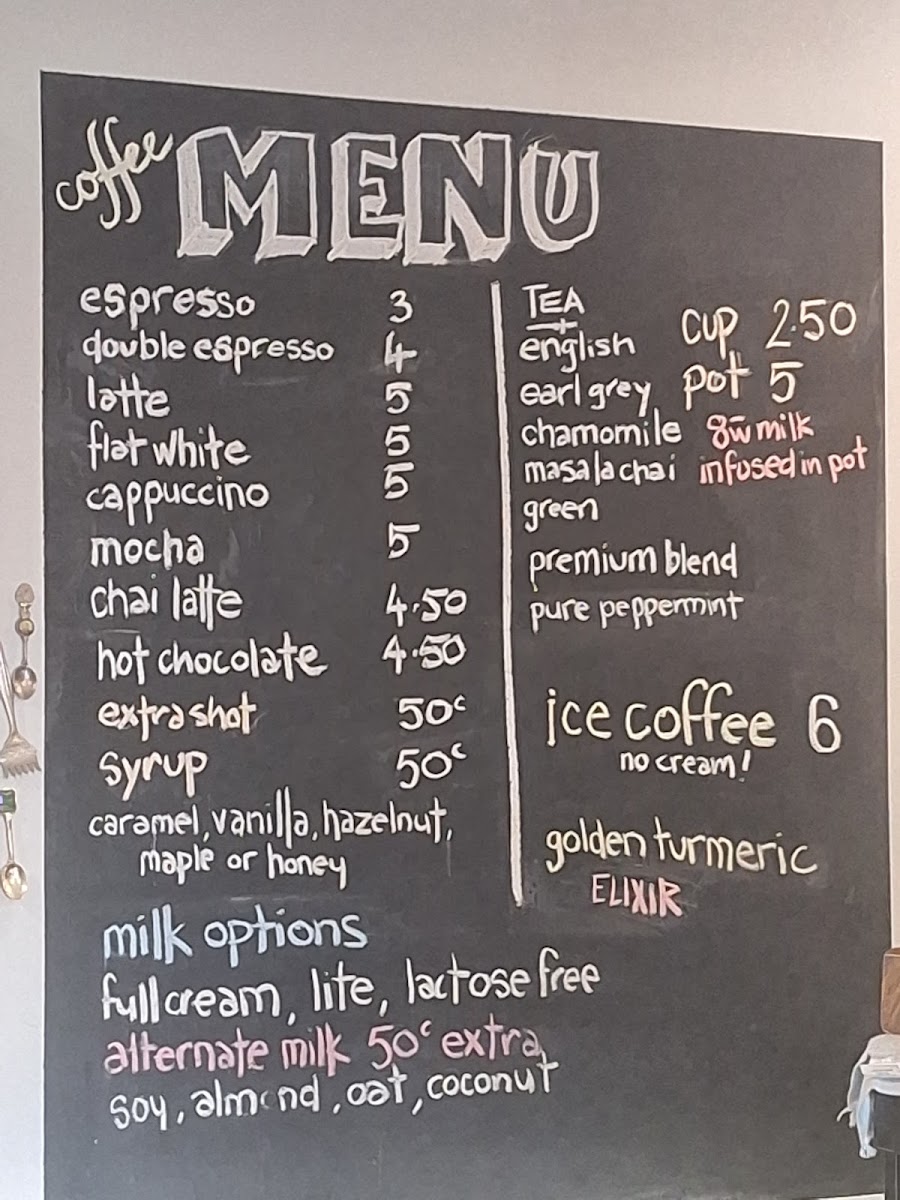 Wooli Wooli Cafe menu board