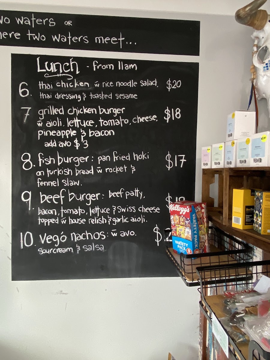 Wooli Wooli Cafe menu board