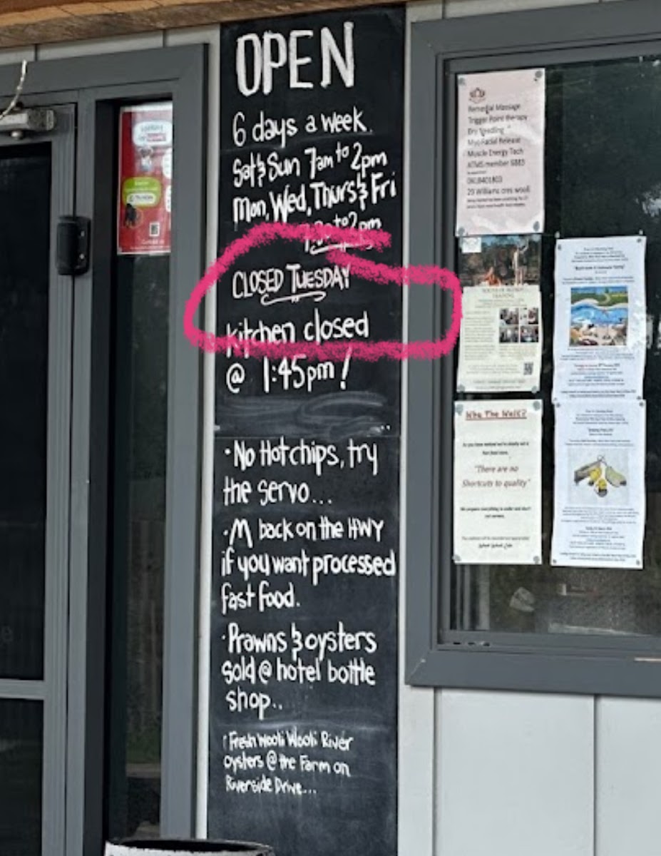 Wooli Wooli Cafe menu board