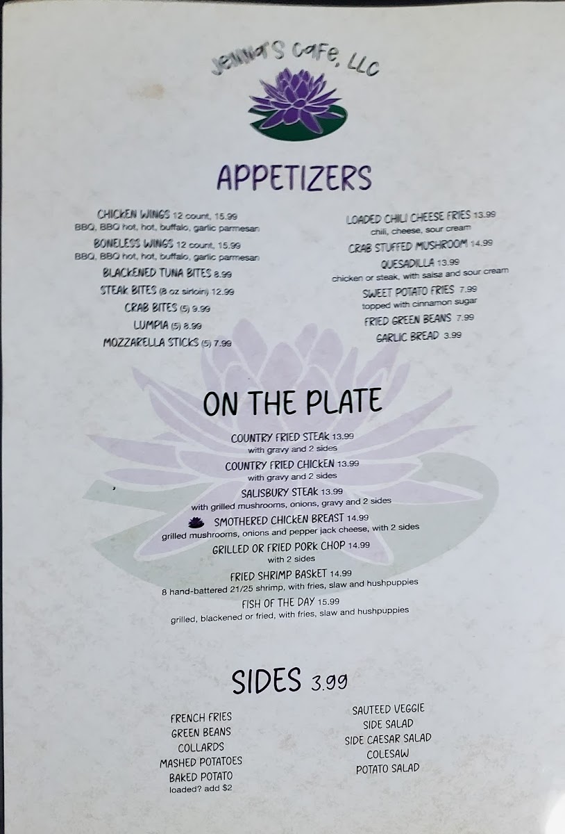 Jenna’s Cafe LLC. menu board
