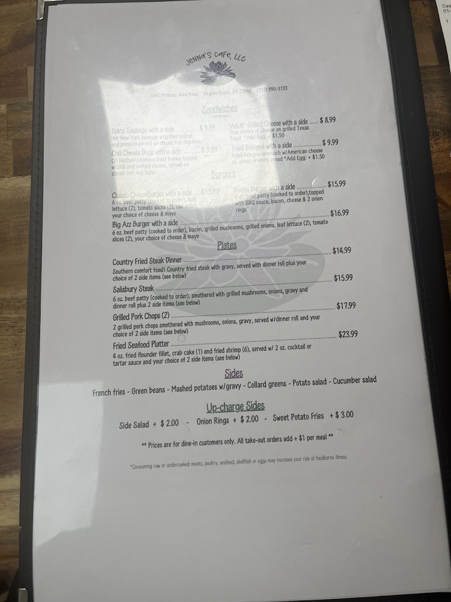 Jenna’s Cafe LLC. menu board