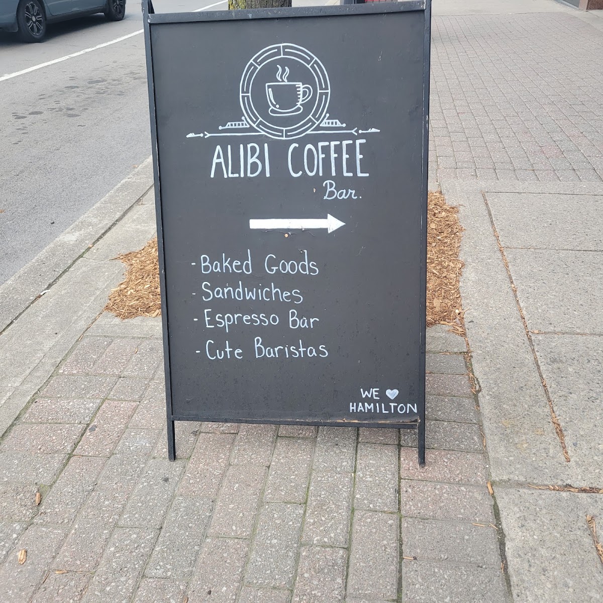Alibi Coffee Bar menu board