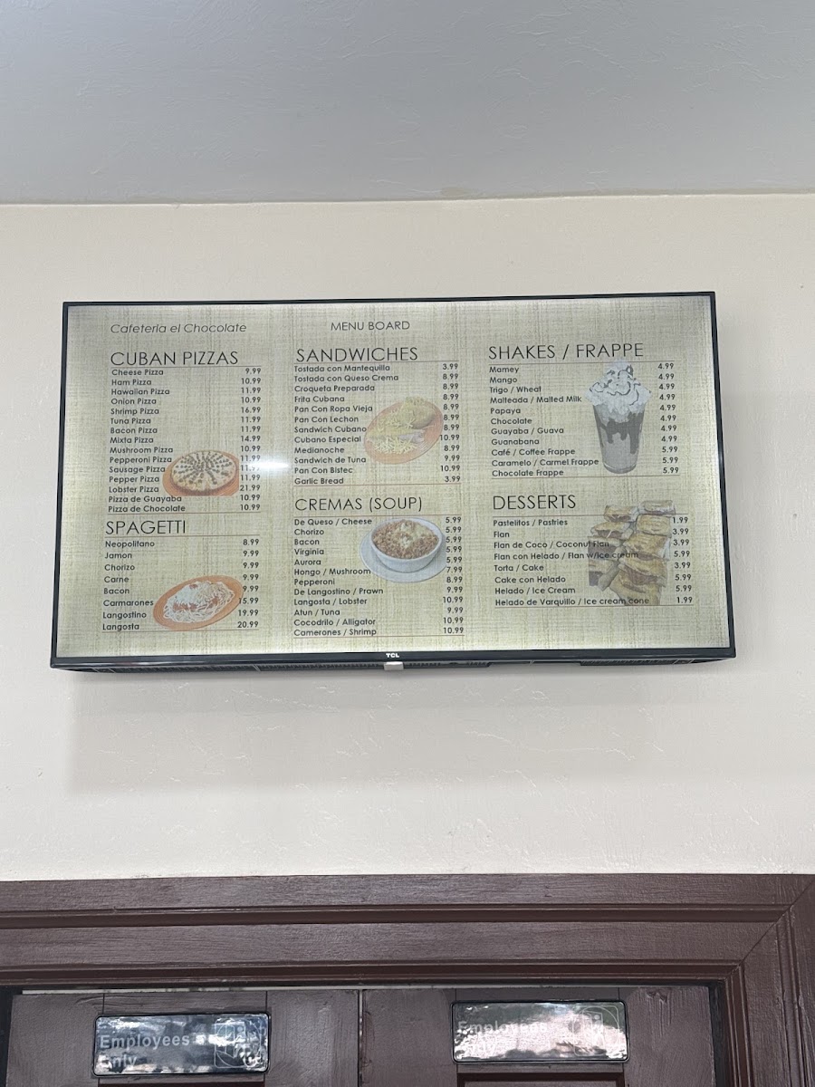 Cafeteria El Chocolate menu board