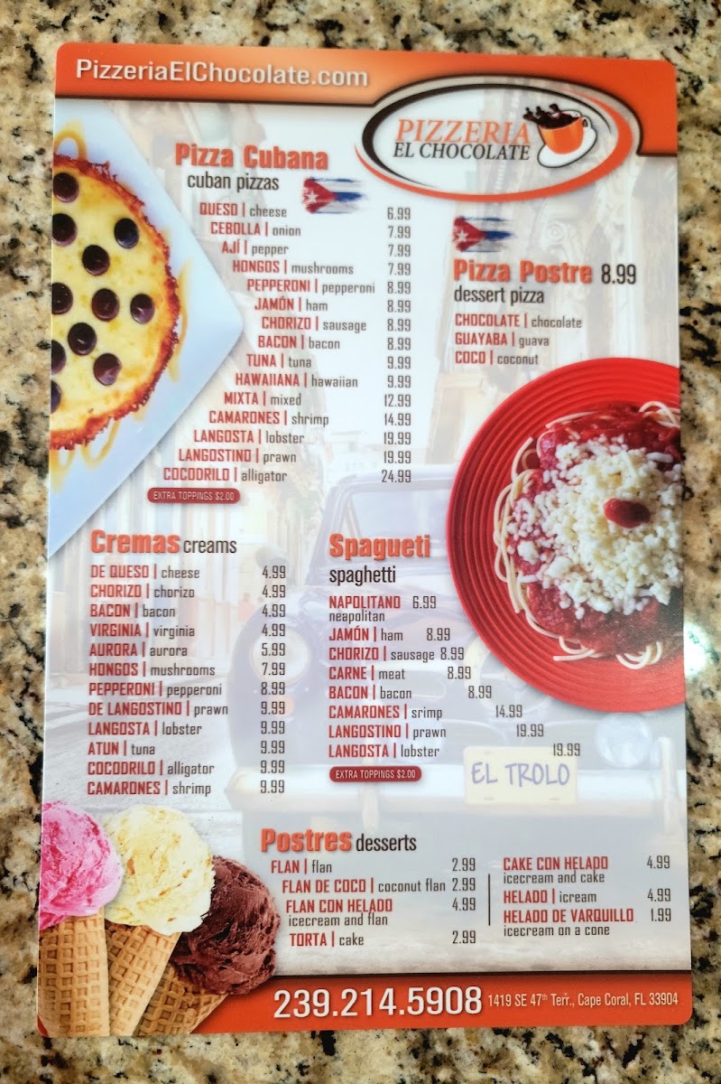 Cafeteria El Chocolate menu board