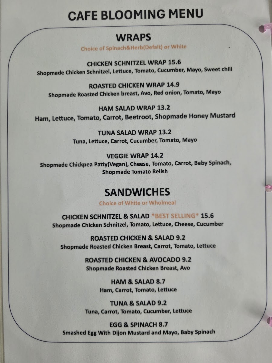 CAFE BLOOMING menu board