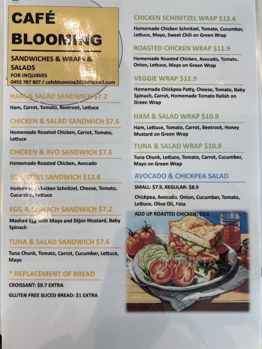 CAFE BLOOMING menu board