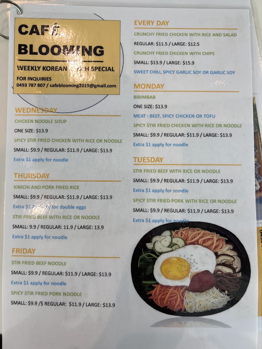 CAFE BLOOMING menu board