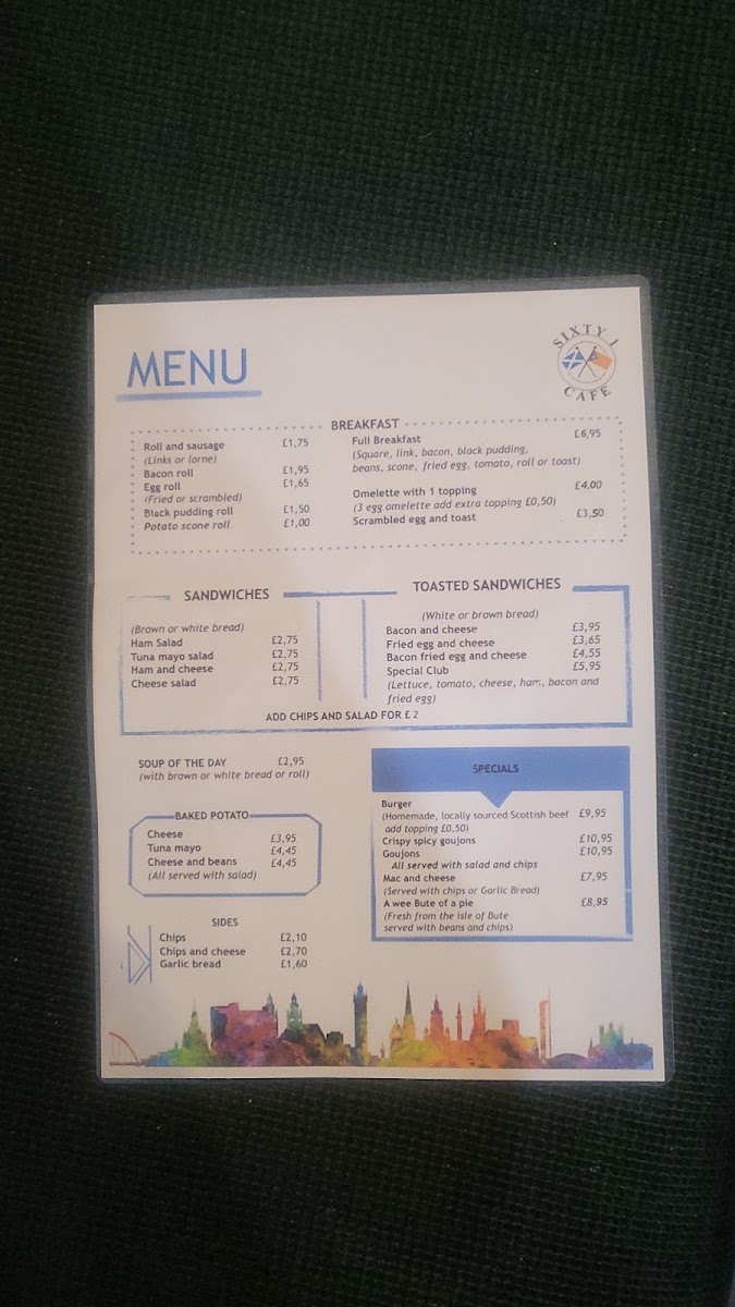 Cafe at Sixty1 menu board