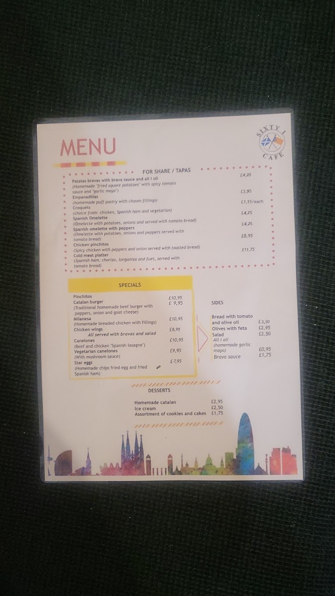 Cafe at Sixty1 menu board