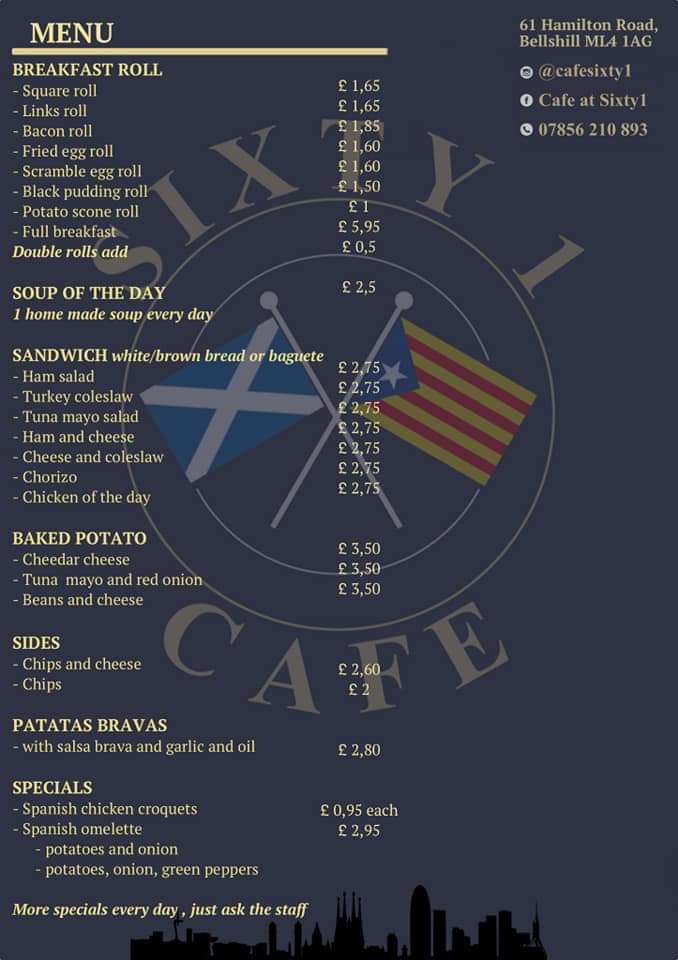 Cafe at Sixty1 menu board