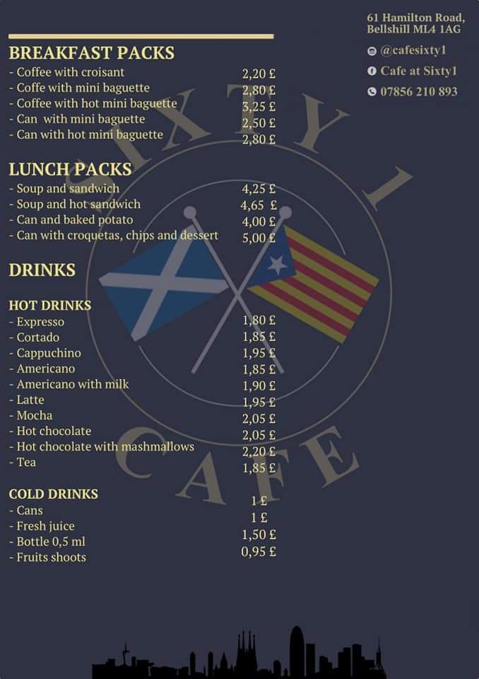 Cafe at Sixty1 menu board