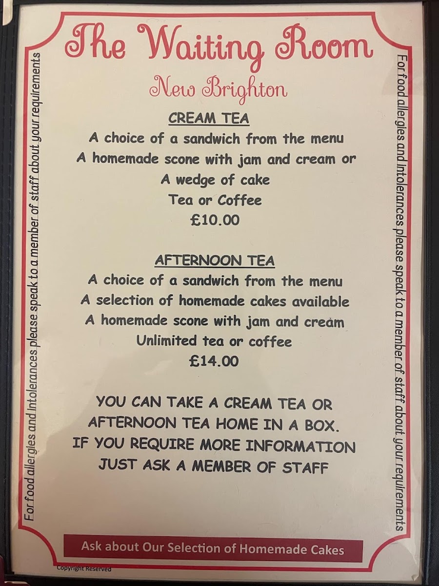 The Waiting Room Cafe menu board