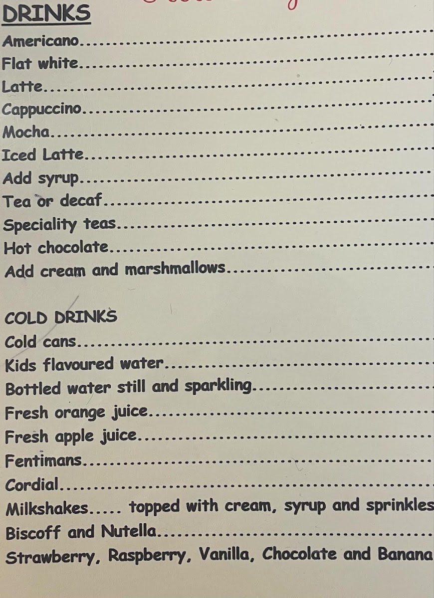 The Waiting Room Cafe menu board