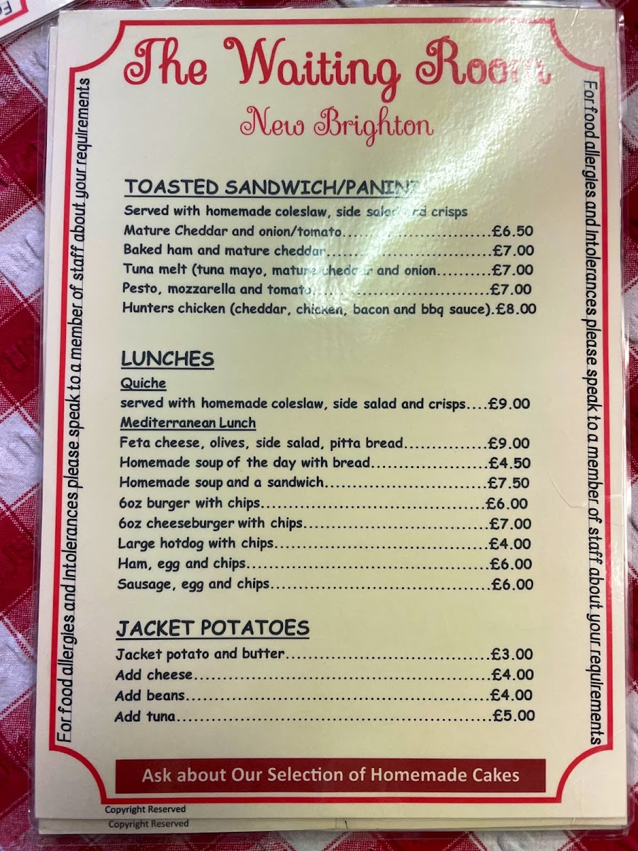 The Waiting Room Cafe menu board