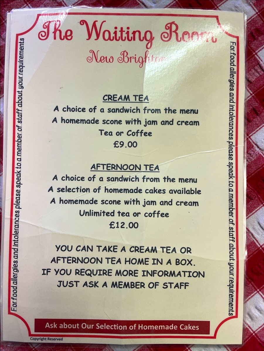 The Waiting Room Cafe menu board