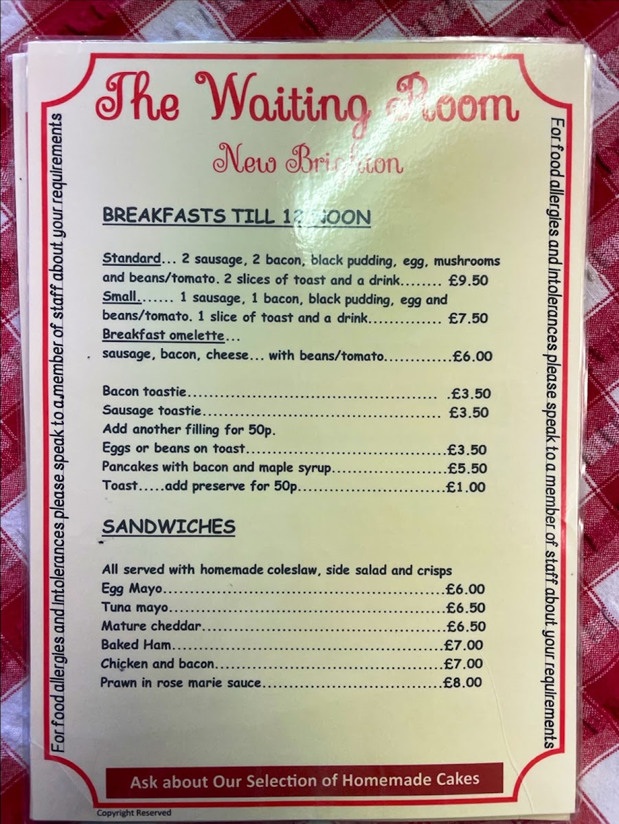 The Waiting Room Cafe menu board