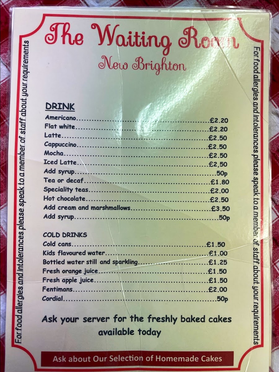 The Waiting Room Cafe menu board