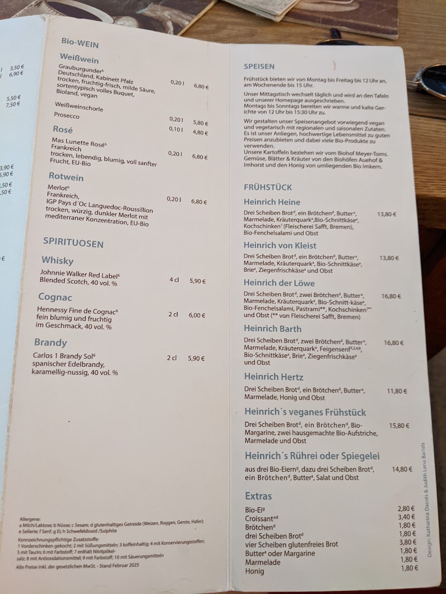 Café Heinrich menu board